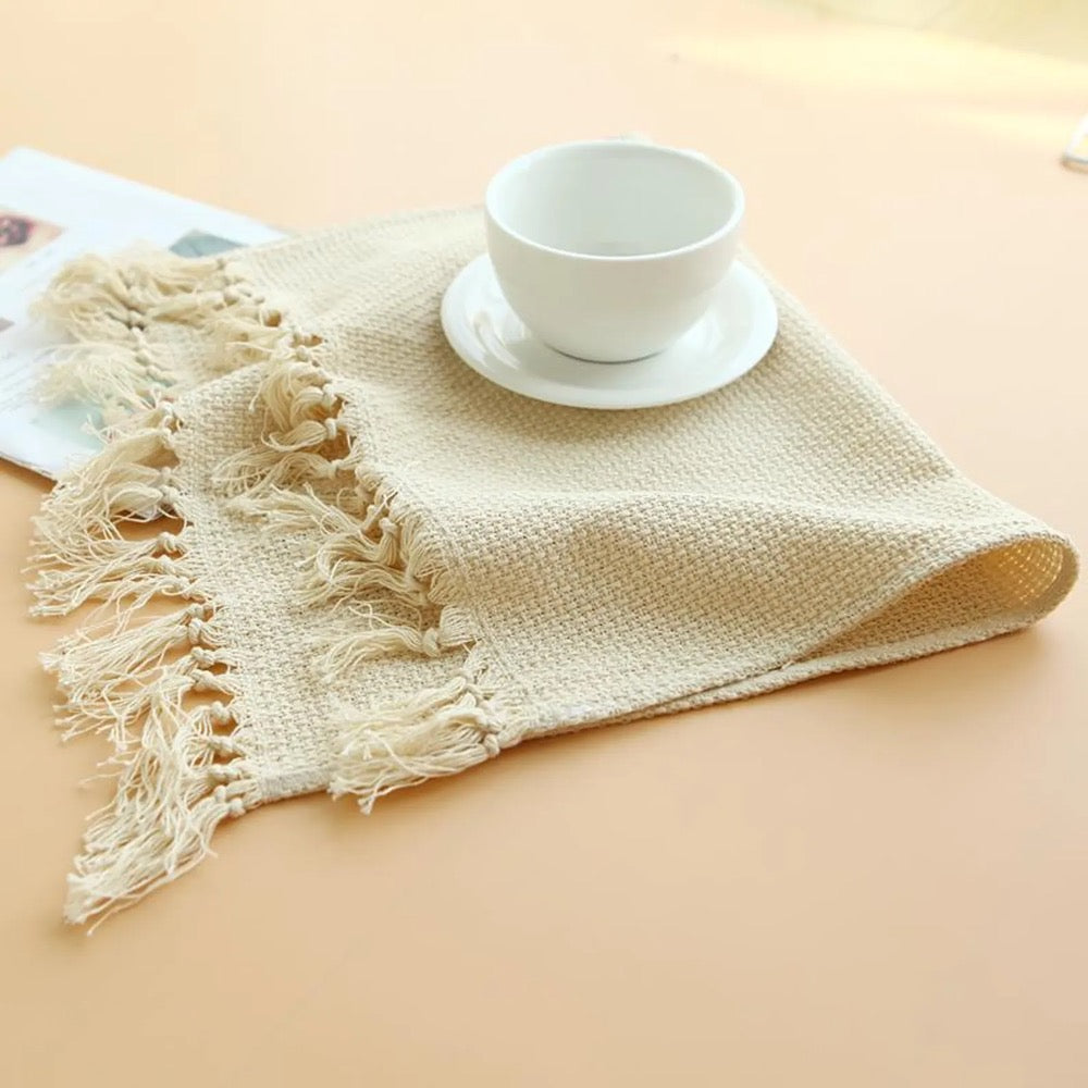 Texture Cotton Polyester Placemats With Fringe, set of 4