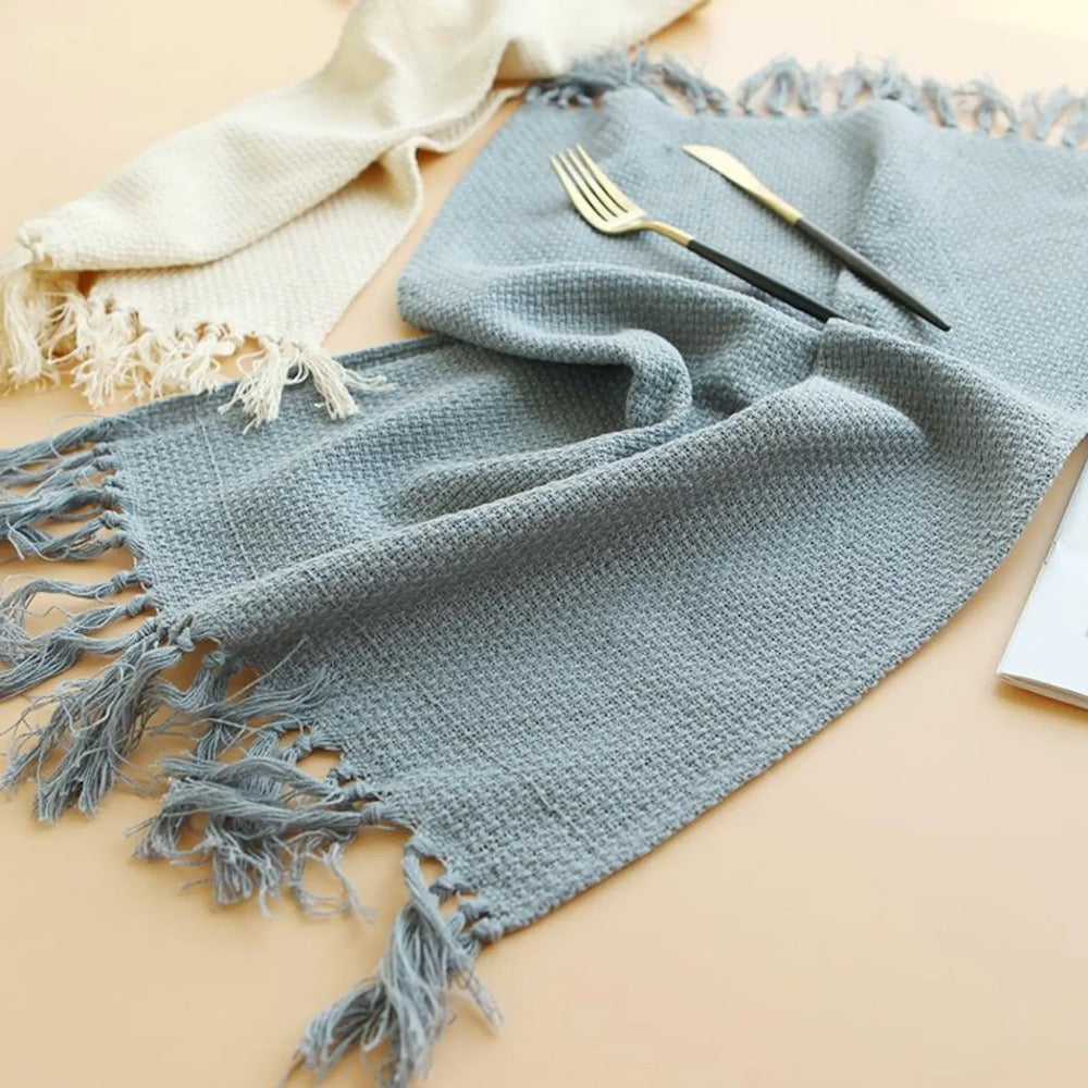 Texture Cotton Polyester Placemats With Fringe, set of 4