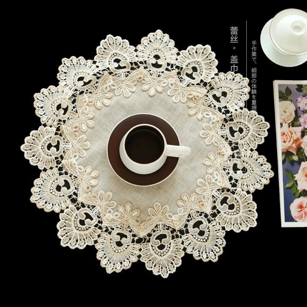 Beige Elegant Lace Doily placemat Holiday Cocktail Party Table Wear,Drink Wear